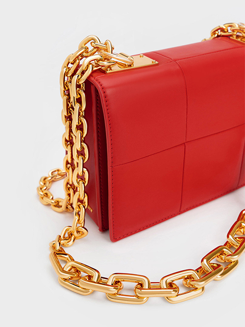 Georgette Chain Handle Bag - Red